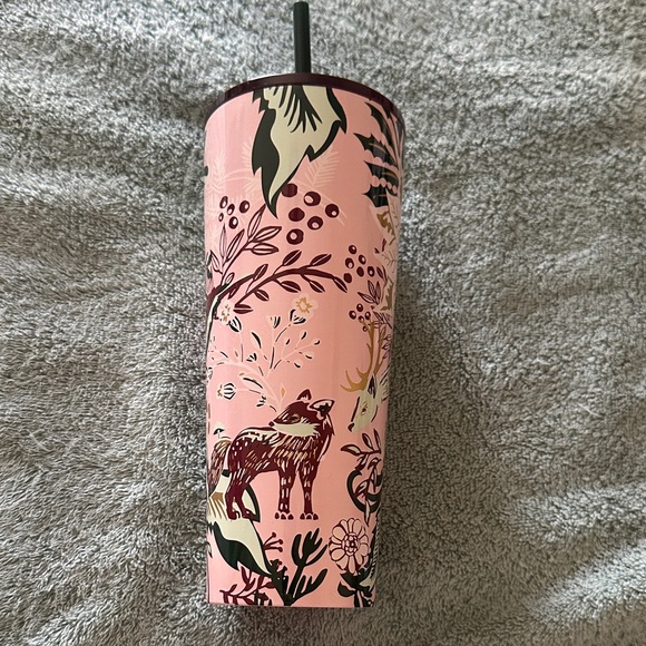 Starbucks Pink Floral stainless steel 24oz Tumbler with Maroon Accents - Picture 2 of 6